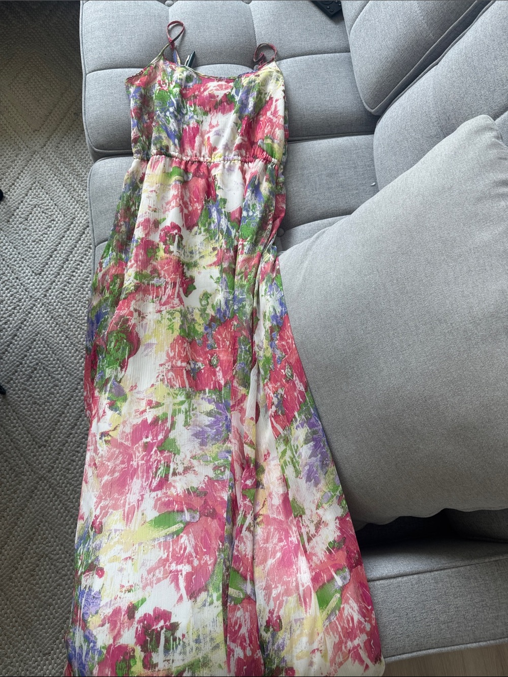 Womens Floral Print Spaghetti Strap Maxi Dress - Pink & Multi